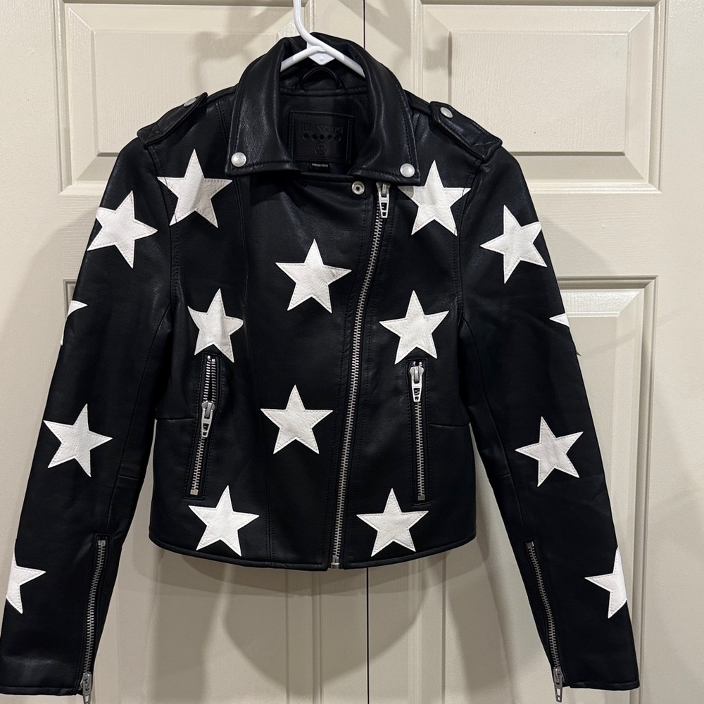Blank NYC Black and White Star Leather Jacket